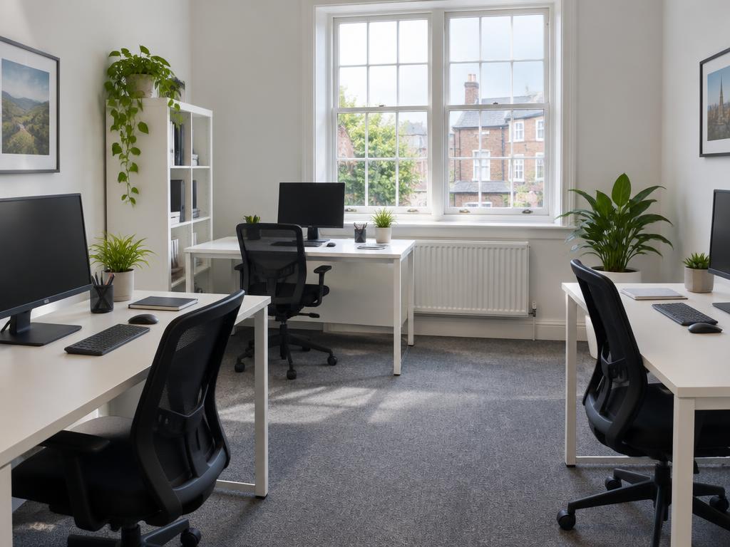 Clean small office with tidy desks and natural light